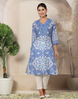 Abstract Printed A-Line Tunic with Sewroskie Work