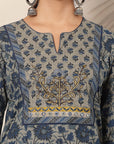 Floral Printed A-Line Cotton Kurta Set with Embroidery & Dupatta