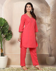 Solid A-Line Cotton Linen Co-ord Set with Embroidery