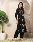 Solid A-Line Rayon Kurta Set with Lakhnavi Embroidery & Palazzo
