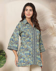 Paisley Printed Poly Crepe Shirt with Bell Sleeves