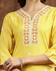 Bandhani Printed A-Line Rayon Kurta & Palazzo Set with Embroidery