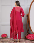 Silk Flared Kurta Set with Zari Embroidery & Solid Dupatta
