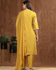Solid Straight Cotton Linen Kurta Set with Drawstring & Dupatta