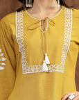 Solid Straight Cotton Linen Kurta Set with Drawstring & Dupatta