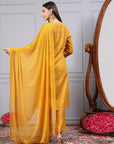 Embroidered Nylon-Viscose Kurta Set with Lace-Trimmed Chiffon Dupatta