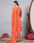 Solid Straight Cotton Linen Kurta Set with Sequin Embroidery & Chiffon Dupatta