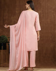 Floral Embroidered Straight Viscose Rayon Kurta Set with Lace Dupatta