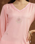 Floral Embroidered Straight Viscose Rayon Kurta Set with Lace Dupatta
