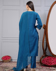 Zari Embroidered Modal Kurta Set with Organza Dupatta & Flared Sleeves