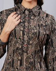 Paisley Printed Straight Rayon Kurta Set with Shirt Collar & Button Placket