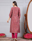 Paisley Printed A-Line Modal Chanderi Kurta Set with Thread Embroidery