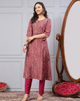Paisley Printed A-Line Modal Chanderi Kurta Set with Thread Embroidery