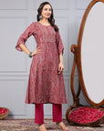 Paisley Printed A-Line Modal Chanderi Kurta Set with Thread Embroidery