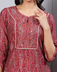 Paisley Printed A-Line Modal Chanderi Kurta Set with Thread Embroidery