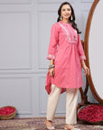 Embroidered High-Low Cotton Cambric Tunic with Mandarin Collar