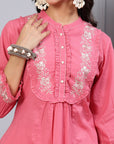 Embroidered High-Low Cotton Cambric Tunic with Mandarin Collar