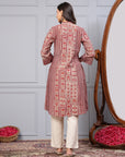 Striped Flowy A-Line Modal Chanderi Kurta with Mandarin Collar