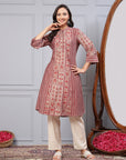 Striped Flowy A-Line Modal Chanderi Kurta with Mandarin Collar
