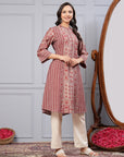 Striped Flowy A-Line Modal Chanderi Kurta with Mandarin Collar