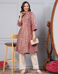 Striped Flowy A-Line Modal Chanderi Kurta with Mandarin Collar