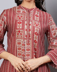 Striped Flowy A-Line Modal Chanderi Kurta with Mandarin Collar
