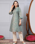 Striped Flowy A-Line Modal Chanderi Kurta with Mandarin Collar