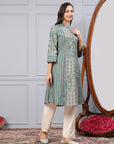 Striped Flowy A-Line Modal Chanderi Kurta with Mandarin Collar