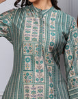 Striped Flowy A-Line Modal Chanderi Kurta with Mandarin Collar