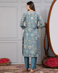 Solid Straight Woolen Kurta Set with Embroidered Yoke & Full Length Sleeves