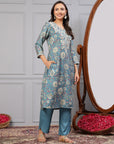 Solid Straight Woolen Kurta Set with Embroidered Yoke & Full Length Sleeves