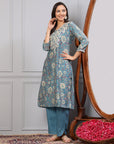 Solid Straight Woolen Kurta Set with Embroidered Yoke & Full Length Sleeves