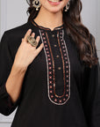 Solid A-Line Poly Slub Kurta Set with Khadi Silk Dupatta