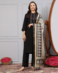 Solid A-Line Poly Slub Kurta Set with Khadi Silk Dupatta