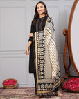 Solid A-Line Poly Slub Kurta Set with Khadi Silk Dupatta