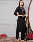 Solid A-Line Poly Slub Kurta Set with Khadi Silk Dupatta