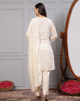 Solid Straight Poly Chanderi Kurta Set with Keyhole Neck & Sequin Dupatta