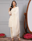 Solid Straight Poly Chanderi Kurta Set with Keyhole Neck & Sequin Dupatta
