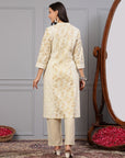 Khadi Printed A-Line Cotton Cambric Kurta with Lace Detailing & Printed Palazzo