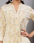 Khadi Printed A-Line Cotton Cambric Kurta with Lace Detailing & Printed Palazzo