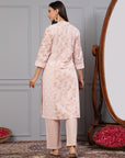 Khadi Printed A-Line Cotton Cambric Kurta with Lace Detailing & Printed Palazzo