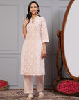 Khadi Printed A-Line Cotton Cambric Kurta with Lace Detailing & Printed Palazzo