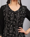 Solid A-Line Rayon Kurta Set with Embroidery & Palazzo