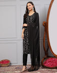 Solid A-Line Rayon Kurta Set with Embroidery & Palazzo