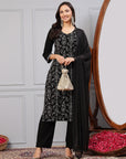 Solid A-Line Rayon Kurta Set with Embroidery & Palazzo