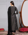 Foil Printed Chinon Flared Kurta Set with Zari Embroidery and Lace-Trimmed Dupatta
