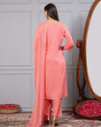 Solid A-Line Rayon Kurta Set with Embroidery & Palazzo