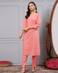 Solid A-Line Rayon Kurta Set with Embroidery & Palazzo