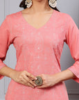 Solid A-Line Rayon Kurta Set with Embroidery & Palazzo