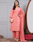 Solid A-Line Rayon Kurta Set with Embroidery & Palazzo